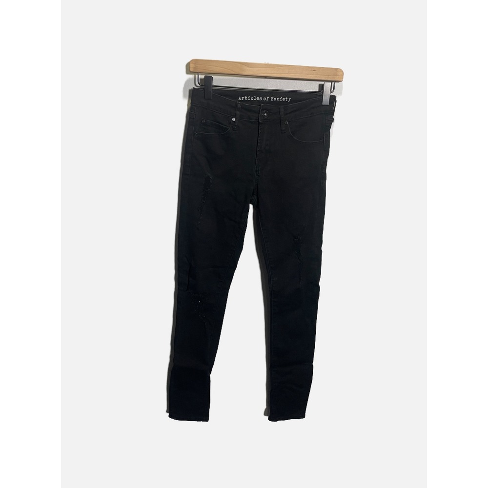 Articles of Society Skinny Jeans Womens 25 Black Distressed Clearwater Wash